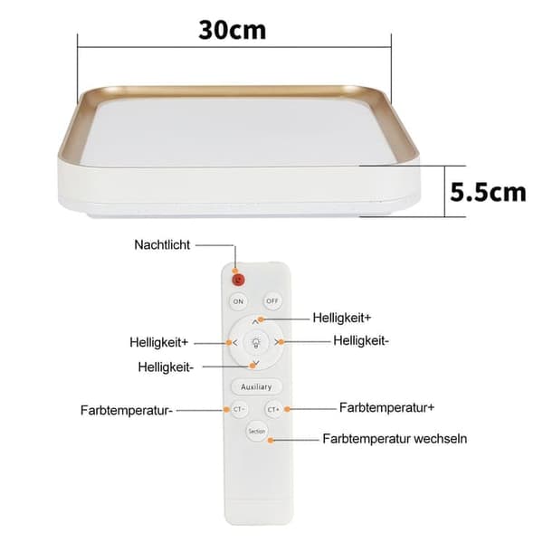Bomclap Dæmpbart LED Loft i Hvid - 30 cm Firkantet Loftslampe med Fjernbetjening - 27 W Soveværelseslamper & Køkkenbelysning