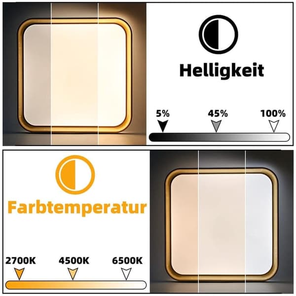 Bomclap Dæmpbart LED Loft i Hvid - 30 cm Firkantet Loftslampe med Fjernbetjening - 27 W Soveværelseslamper & Køkkenbelysning