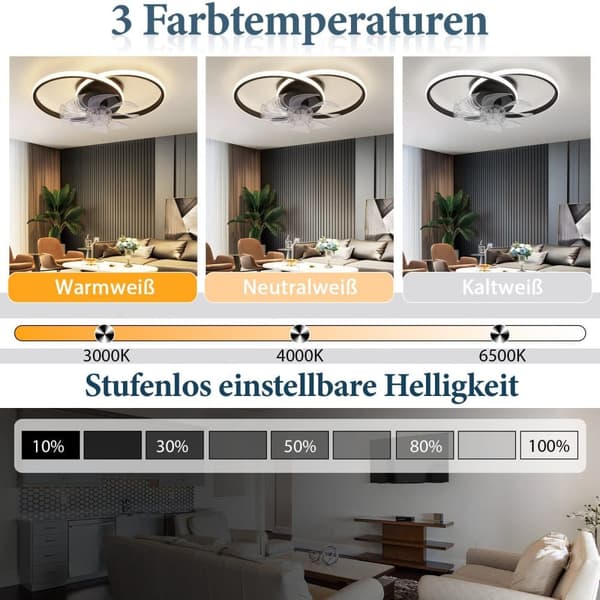 Bomclap Moderni Kattotuuletin LED-Lampulla - 36W Musta, Hiljainen, Kaukosäädin, 3 Valotuumaa & 6 Tuuletintilaa
