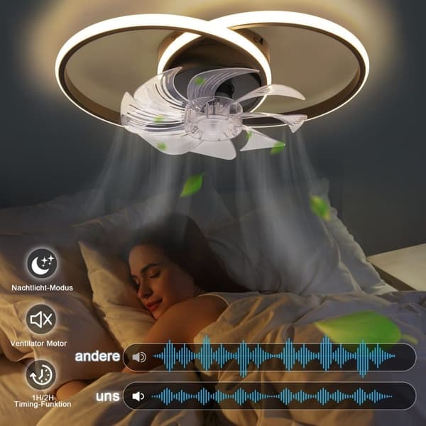 Bomclap Moderne Loftsventilator med LED Pære - 36W Sort, Lydløs, Fjernbetjening, 3 Lyse Tommer & 6 Ventilatortilstande