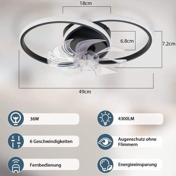 Bomclap Moderni Kattotuuletin LED-Lampulla - 36W Musta, Hiljainen, Kaukosäädin, 3 Valotuumaa & 6 Tuuletintilaa