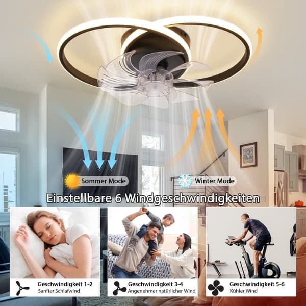 Bomclap Moderni Kattotuuletin LED-Lampulla - 36W Musta, Hiljainen, Kaukosäädin, 3 Valotuumaa & 6 Tuuletintilaa