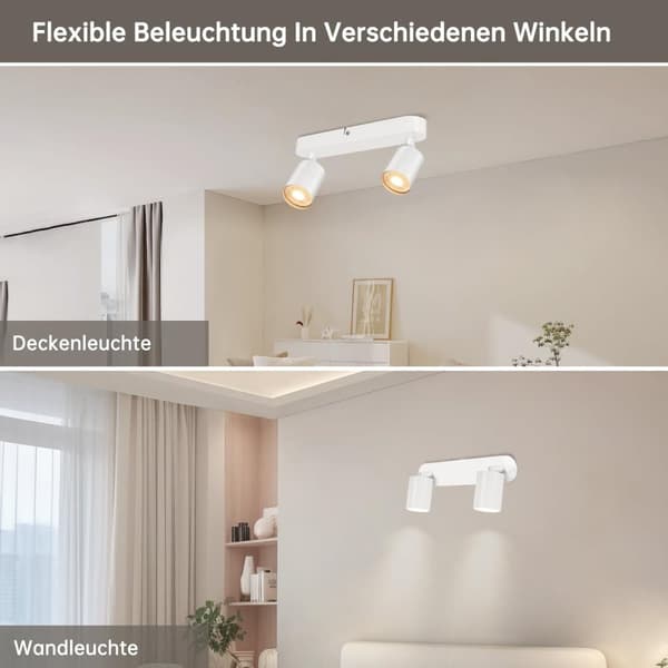 Bomclap Loftsspot LED 2 Lanterner - Sort Indendørs Loftsspot GU10 - Sort LED Loftsspot - Spotlight til salon, soveværelse, køkken - Film ikke inkl.