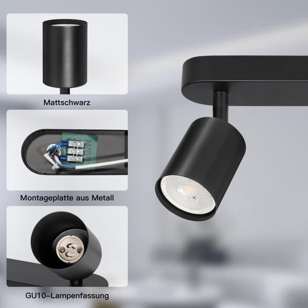 Bomclap Takspotlykta LED 2 Lyktor - Svart Takspotlykta Inomhus GU10 - Svart LED-Takspot - Våndspot/Takspot till Salong, sovrum, kök - Filmer Inte Inkl
