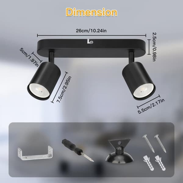 Bomclap Takspotlykta LED 2 Lyktor - Svart Takspotlykta Inomhus GU10 - Svart LED-Takspot - Våndspot/Takspot till Salong, sovrum, kök - Filmer Inte Inkl