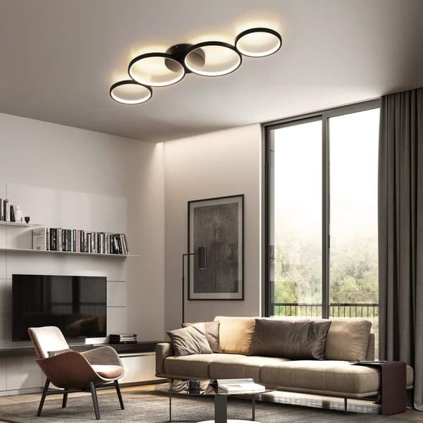 OBOSOE Modern LED loftslampe - dæmpbar med fjernbetjening | 55W, 88cm, Sort | 4 Lysarmaturer i moderne design