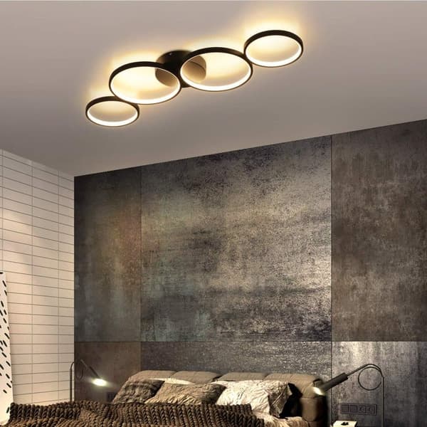 OBOSOE Modern LED loftslampe - dæmpbar med fjernbetjening | 55W, 88cm, Sort | 4 Lysarmaturer i moderne design