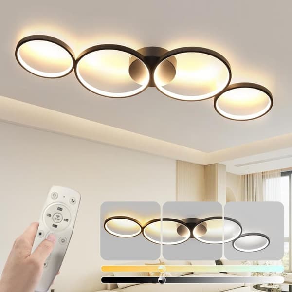 OBOSOE Modern LED loftslampe - dæmpbar med fjernbetjening | 55W, 88cm, Sort | 4 Lysarmaturer i moderne design