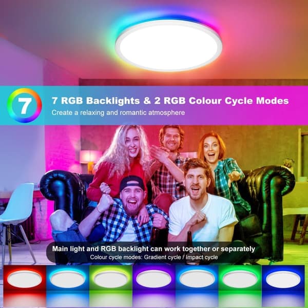 OBOSOE LED Taklampa – Dimmbar 3000K-6500K & RGB-färgbyte | Med Fjärrkontroll & Timer | Ultraplatt Ø30cm för Sovrum, Kök & Vardagsrum
