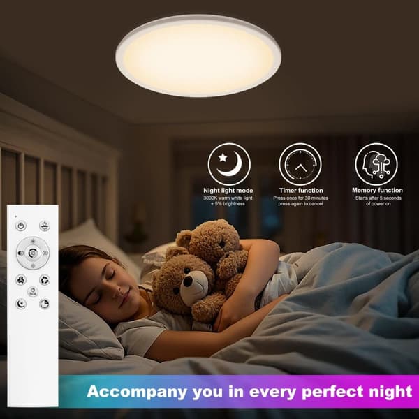 OBOSOE LED Taklampa – Dimmbar 3000K-6500K & RGB-färgbyte | Med Fjärrkontroll & Timer | Ultraplatt Ø30cm för Sovrum, Kök & Vardagsrum