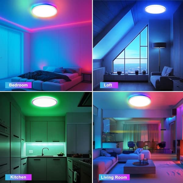 OBOSOE LED Taklampa – Dimmbar 3000K-6500K & RGB-färgbyte | Med Fjärrkontroll & Timer | Ultraplatt Ø30cm för Sovrum, Kök & Vardagsrum
