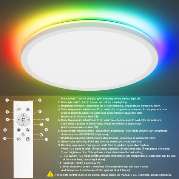 OBOSOE LED Taklampa – Dimmbar 3000K-6500K & RGB-färgbyte | Med Fjärrkontroll & Timer | Ultraplatt Ø30cm för Sovrum, Kök & Vardagsrum