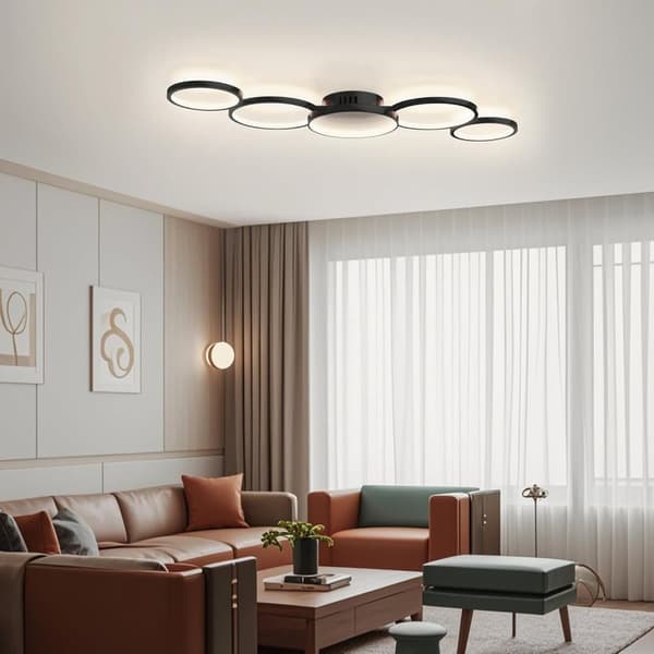 OBOSOE dæmpbar LED loftslampe: Sort rund lampe 50W/6000LM til stue/soveværelse. Justerbar farvetemperatur (3000K-6500K) med fjernbetjening