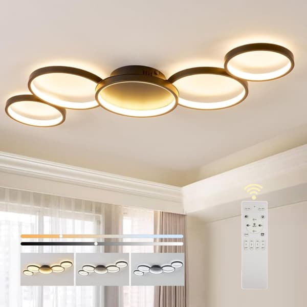 OBOSOE dæmpbar LED loftslampe: Sort rund lampe 50W/6000LM til stue/soveværelse. Justerbar farvetemperatur (3000K-6500K) med fjernbetjening