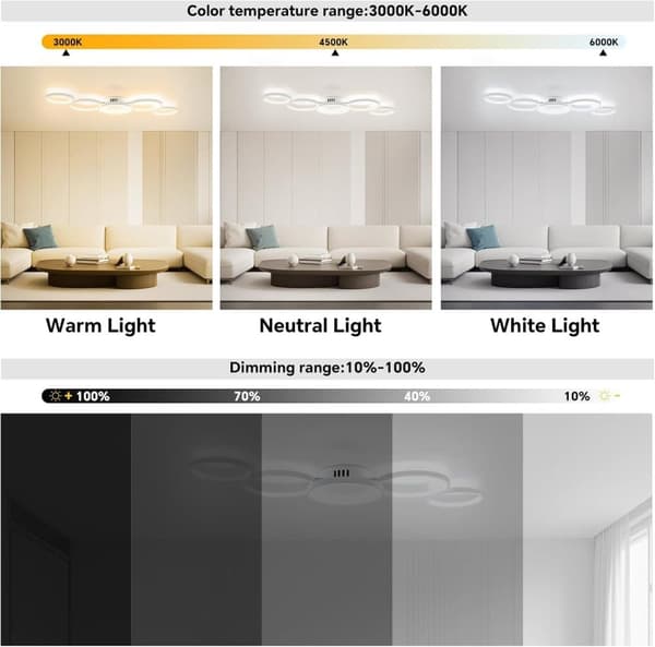 OBOSOE Vit rund dimbar taklampa LED 50W 6000LM med fjärrkontroll. Justerbar färgtemp (3000K-6500K) för vardagsrum & sovrum