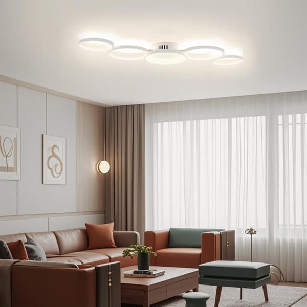 OBOSOE Vit rund dimbar taklampa LED 50W 6000LM med fjärrkontroll. Justerbar färgtemp (3000K-6500K) för vardagsrum & sovrum