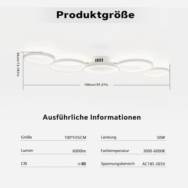 OBOSOE Vit rund dimbar taklampa LED 50W 6000LM med fjärrkontroll. Justerbar färgtemp (3000K-6500K) för vardagsrum & sovrum