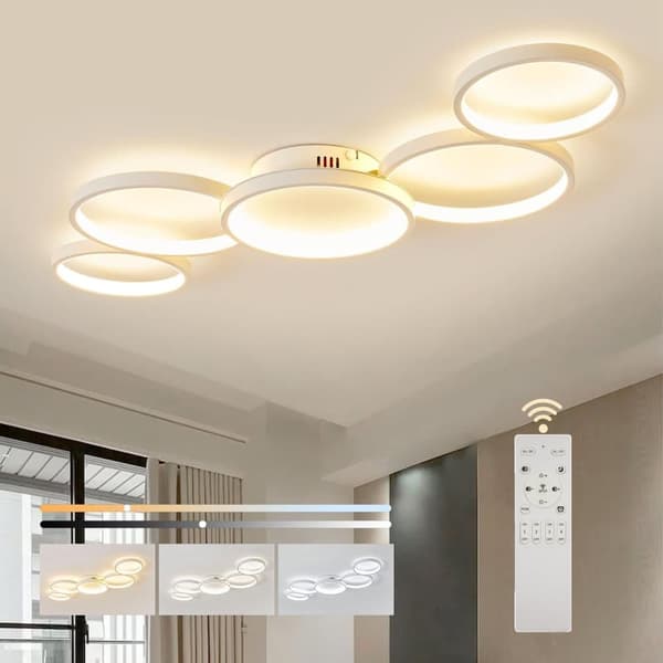 OBOSOE Vit rund dimbar taklampa LED 50W 6000LM med fjärrkontroll. Justerbar färgtemp (3000K-6500K) för vardagsrum & sovrum