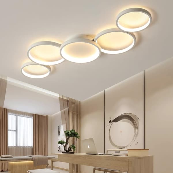 OBOSOE Moderne Forsænket LED Loftslampe - 55W Varm Hvid Loftslampe med 5 Ringe, til stue, Soveværelse, Spisestue, Kontor (Hvid)