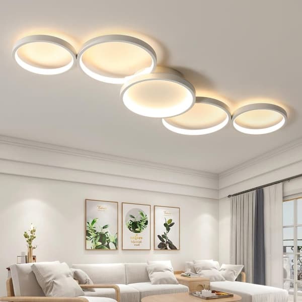 OBOSOE Moderne Forsænket LED Loftslampe - 55W Varm Hvid Loftslampe med 5 Ringe, til stue, Soveværelse, Spisestue, Kontor (Hvid)