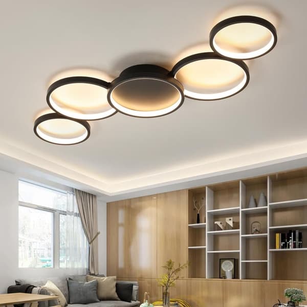 OBOSOE Moderne Forsænket LED Loftslampe - 55W Varm Hvid Loftslampe med 5 Ringe, til Stue, Soveværelse, Spisestue, Kontor (Sort)