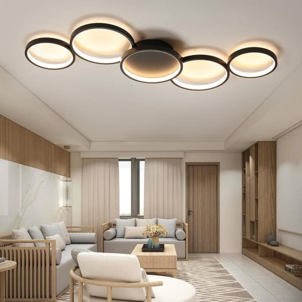 OBOSOE Moderne Forsænket LED Loftslampe - 55W Varm Hvid Loftslampe med 5 Ringe, til Stue, Soveværelse, Spisestue, Kontor (Sort)