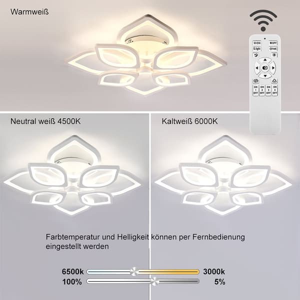 LED-kattovalaisin, himmennettävä kaukosäätimellä, moderni kukkamuotoilu,80W, vaihdettavissa