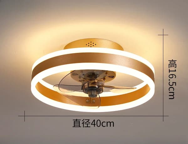 Moderni LED-kattotuulettimen valo, kaukosäädin, energiatehokas,Kultainen, 40CM, Kolmivärinen himmennys RC