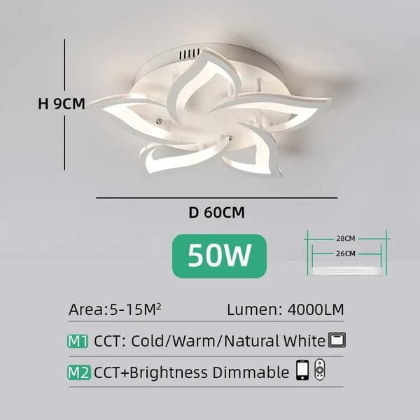 Modern LED Kandelaber Taklampa, CCT Justerbar, Ljusstyrka Dimbara,5 Kronblad