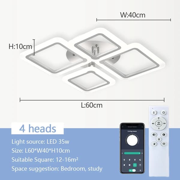 Loftlampe, 4 Hovedmuligheder, Dæmpbar LED-belysning,4 Hoveder, APP med RC Dæmpbar