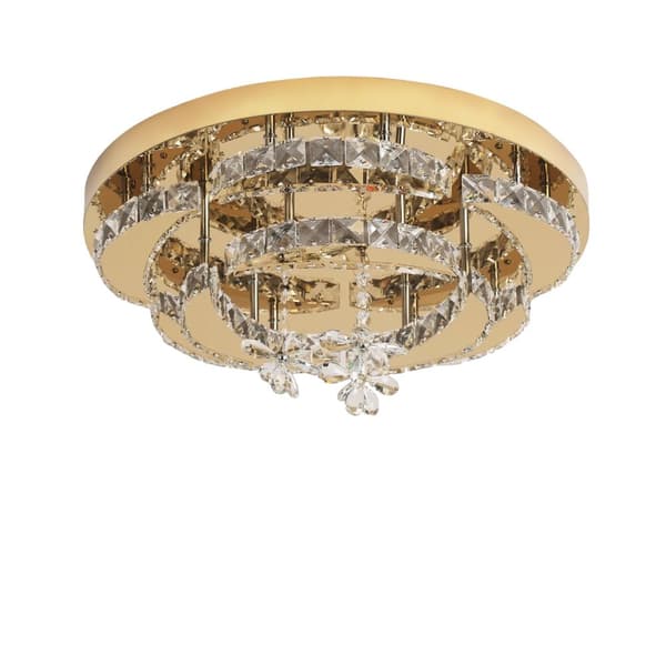 Kristall LED Taklampa, 56W Ljusstyrka, Fjärrdimmerfunktion,Modell A Guld, Dimning med fjärrkontroll