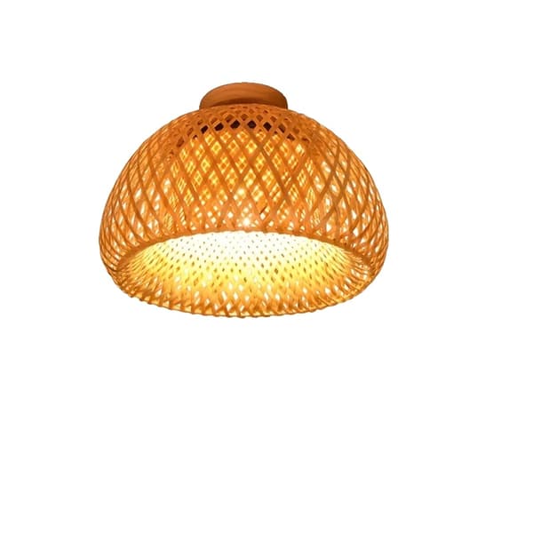Håndvævet bambus rattan loftlampe, energieffektiv LED-kompatibel, stilfuldt trædesign,30CM, Ingen pære (E27)