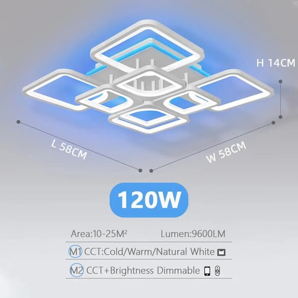 Modern LED Taklampa, Dimbar Ljusstyrka, Tre Färgtemperaturer,4+4