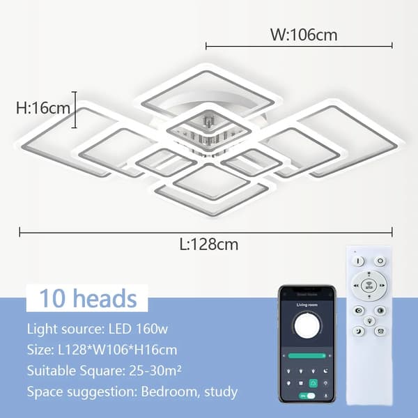 Taklampa, 4 huvuden alternativ, dimbar LED-belysning,APP med RC Dimmbar, 10 Huvuden