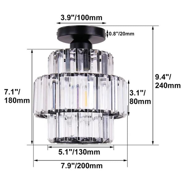 Taklampa, Justerbar Belysning, Elegant Kristalldesign,Typ A-Svart, Kall Vit