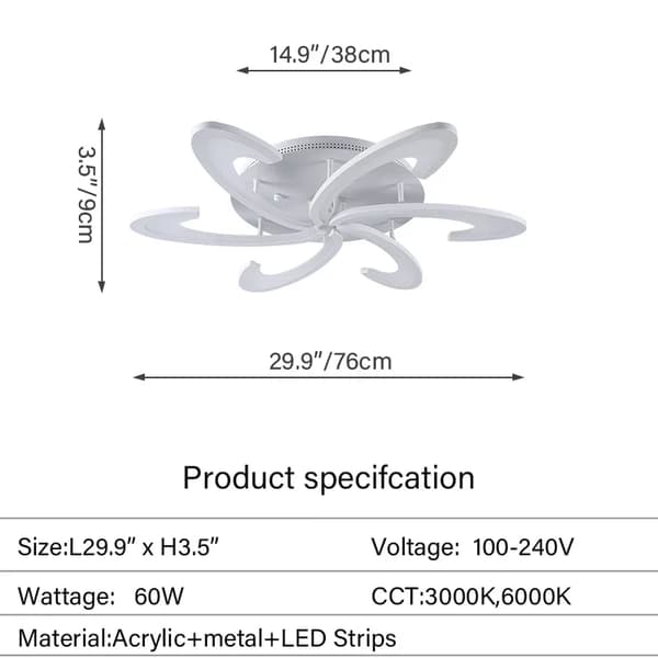 Modern LED Taklampa, Dimbar & Snygg Design, Energieffektiv,Med fjärrkontroll, Typ B-6 huvuden