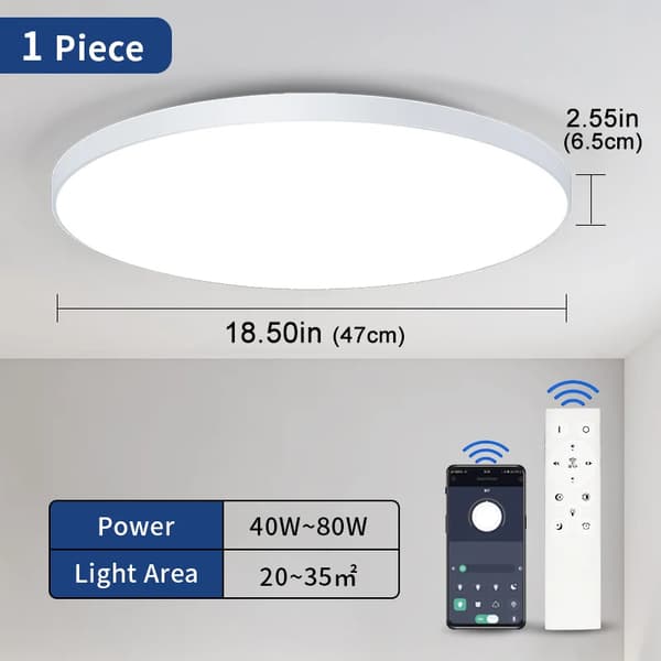 Kattovalaisin, 80W Teho, Himmennettävä, APP- ja Kauko-ohjaus,1Kappale-80W-Valkoinen