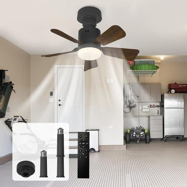 OBOSOE Valnötsfärgad Takfläkt med LED-belysning 45 cm Dimmbar Fläktlampa E27 Fjärrstyrning 4 Hastigheter