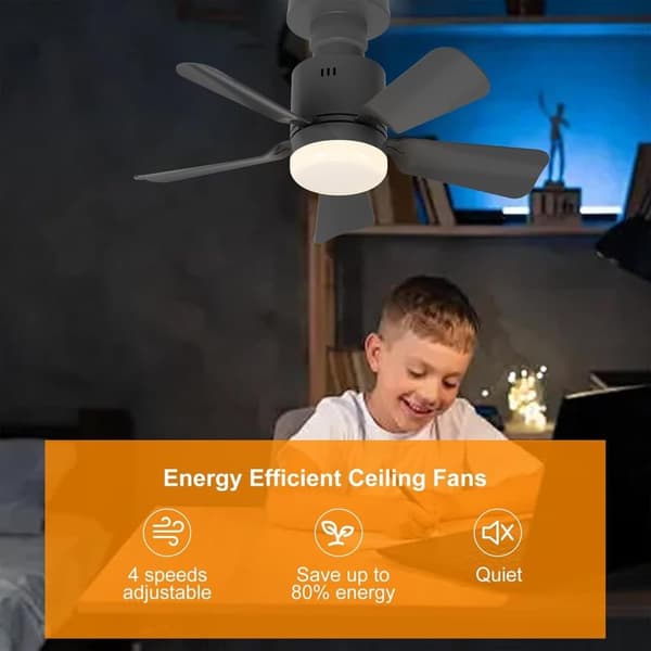 OBOSOE musta kattotuuletin LED-valaistuksella 45 cm himmennettävä tuuletinlamppu E27 kaukosäädin 4 nopeutta 3 valon väriä