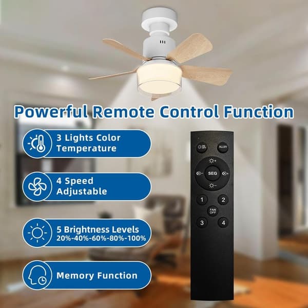 OBOSOE nikkel loftsventilator 45 cm fjernbetjening LED dæmpbar 4 hastigheder 3 lyse farver