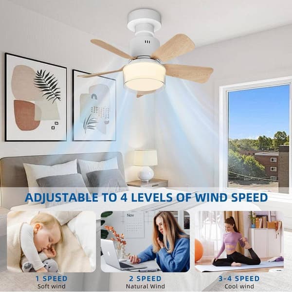 OBOSOE nikkel loftsventilator 45 cm fjernbetjening LED dæmpbar 4 hastigheder 3 lyse farver
