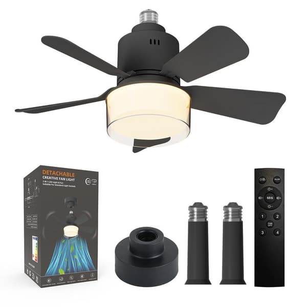 OBOSOE musta kattotuuletin 45 cm kaukosäädin LED himmennettävä 4 nopeutta 3 valoväriä