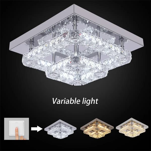 Krystal LED Loftlampe, 3 Farver Skiftbare, Rustfrit Stål og Krystal Materiale,3 farver skiftelige, 2 lag