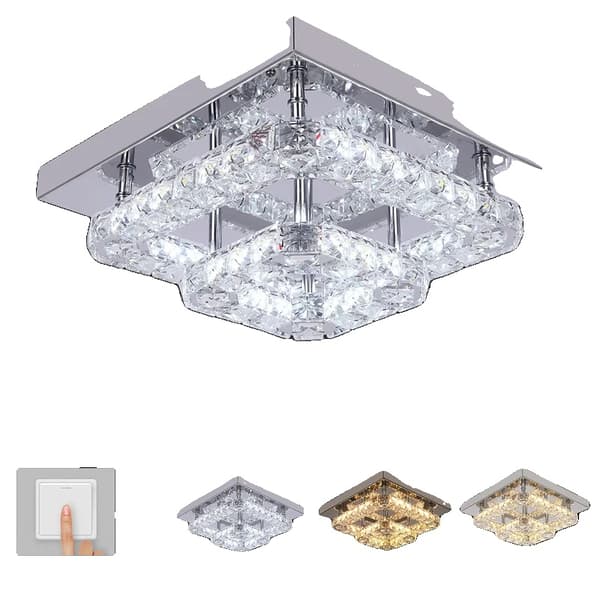 Krystal LED Loftlampe, 3 Farver Skiftbare, Rustfrit Stål og Krystal Materiale,3 farver skiftelige, 2 lag