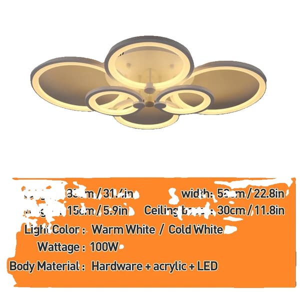 Moderne Loftlampe, 4 Cirkel Design, Justerbart Varm/Kold Lys,Varm Hvid, 6 cirkel