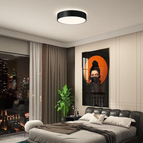 Bomclap Svart LED-taklampa, minimalistisk plafond,Taklampa 3 färgtemperaturer, 24 cm Lämplig för sovrum Balkong Matsal Study