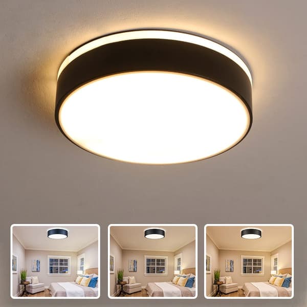 Bomclap Svart LED-taklampa, minimalistisk plafond,Taklampa 3 färgtemperaturer, 24 cm Lämplig för sovrum Balkong Matsal Study