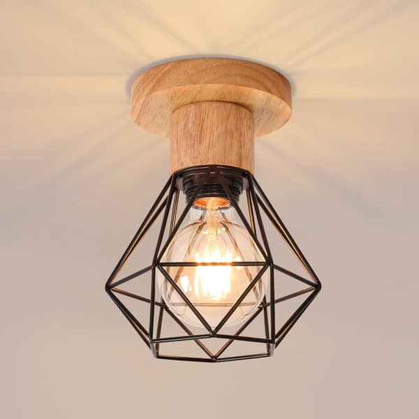 OBOSOE loftslampe E27 Industriel loftslampe Vintage metalbur til køkken soveværelse Ø155mm Sort