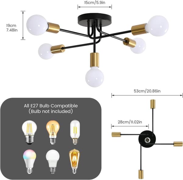 OBOSOE Industriel Loftslampe E27 til Stue Soveværelse Køkken Spisestue, Retro Design, uden pære