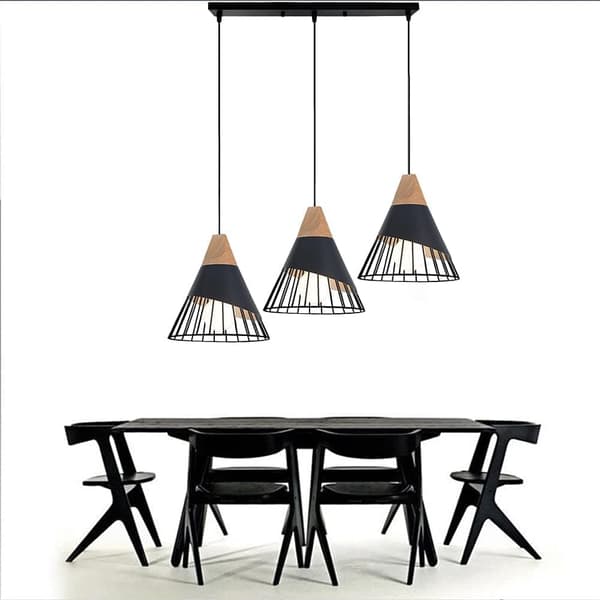 OBOSOE Industriloftlampe 3-lys E27, badmintonformet 25 cm i metal og træ